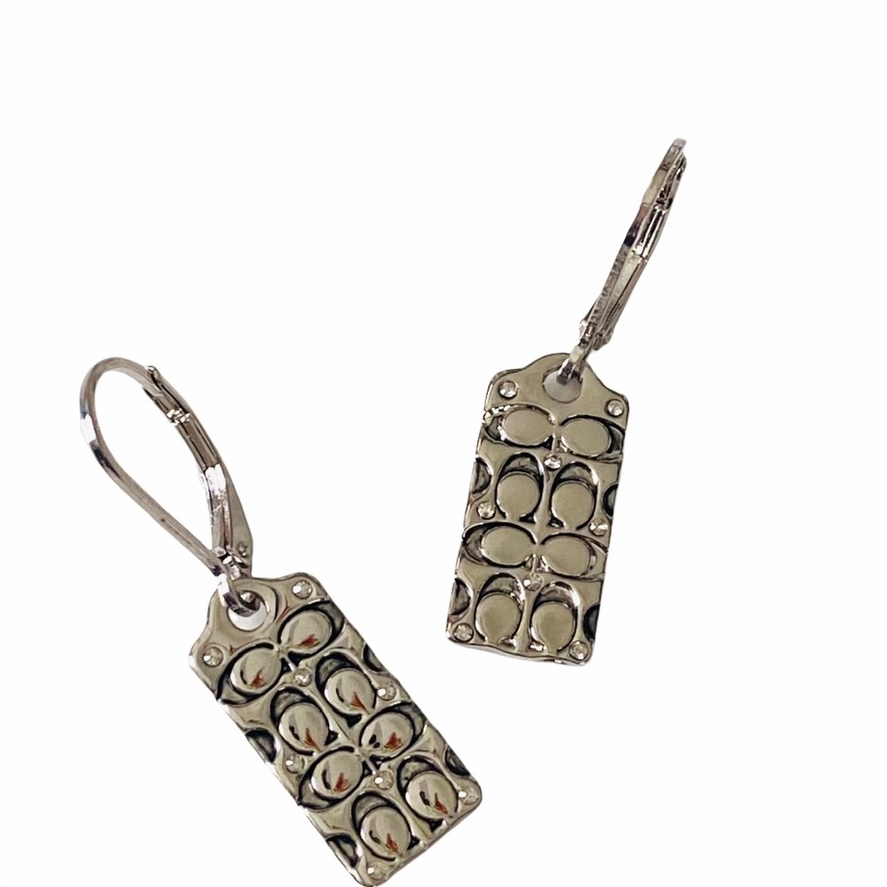 NEW Coach Signature Silver C Pillow Drop Earrings